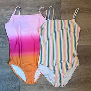 2 Old Navy Printed Square-Neck One-Piece Swimsuits Girls XL (14-16)